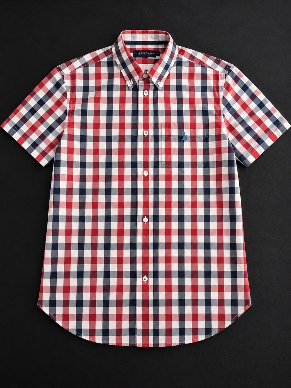 U.S. Polo Assn. Men’s Red Navy White Short-Sleeve Check Button-Down Shirt